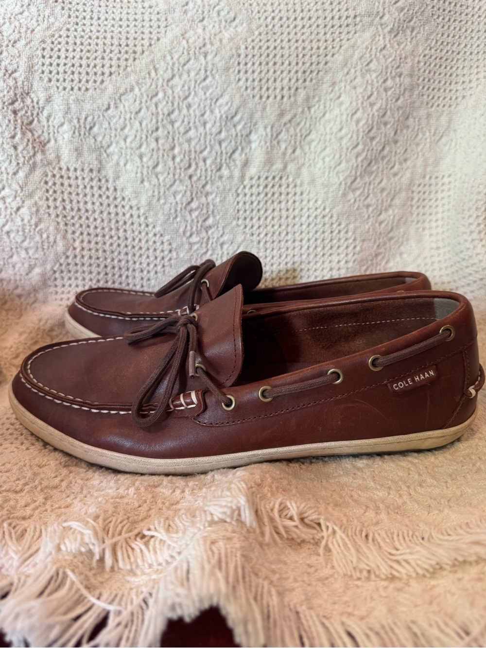 Cole Haan Men's Chestnut Brown Leather Boat Loafers